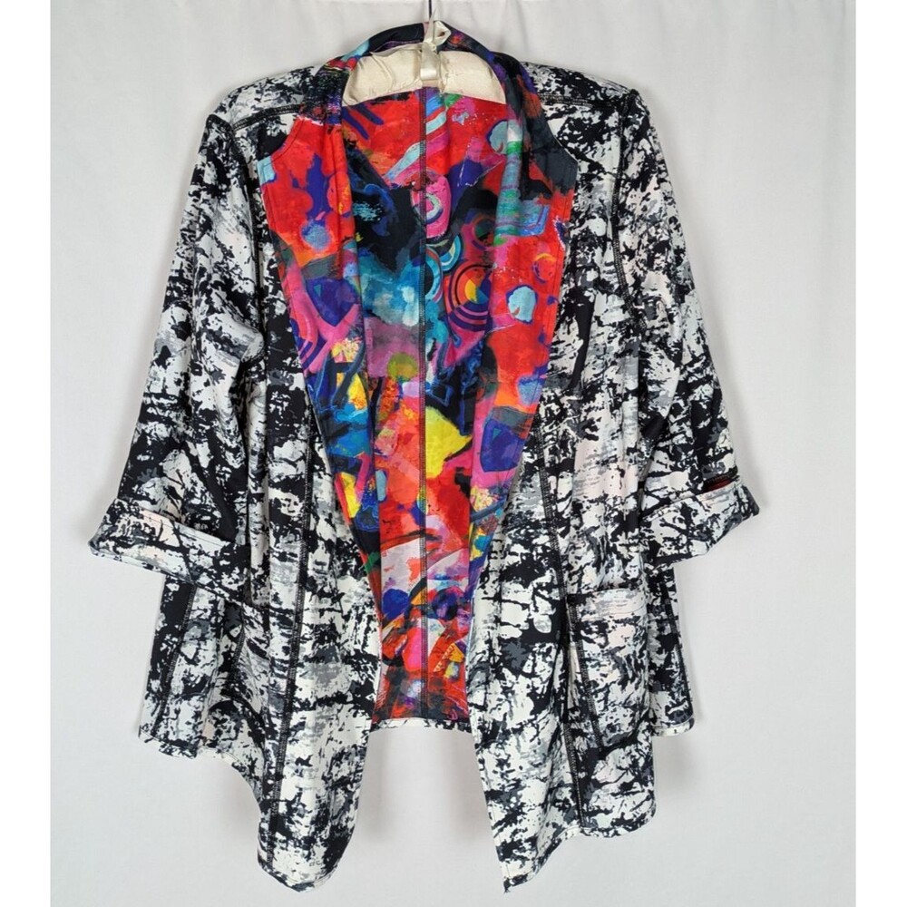 Ali Miles Jacket L Women's Reversible Abstract Open Front Wearable Art Artsy - Picture 7 of 12